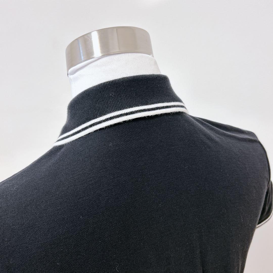 【美品】MONCLER ライン ポロシャツ ロゴ ワッペン 半袖 ブラック