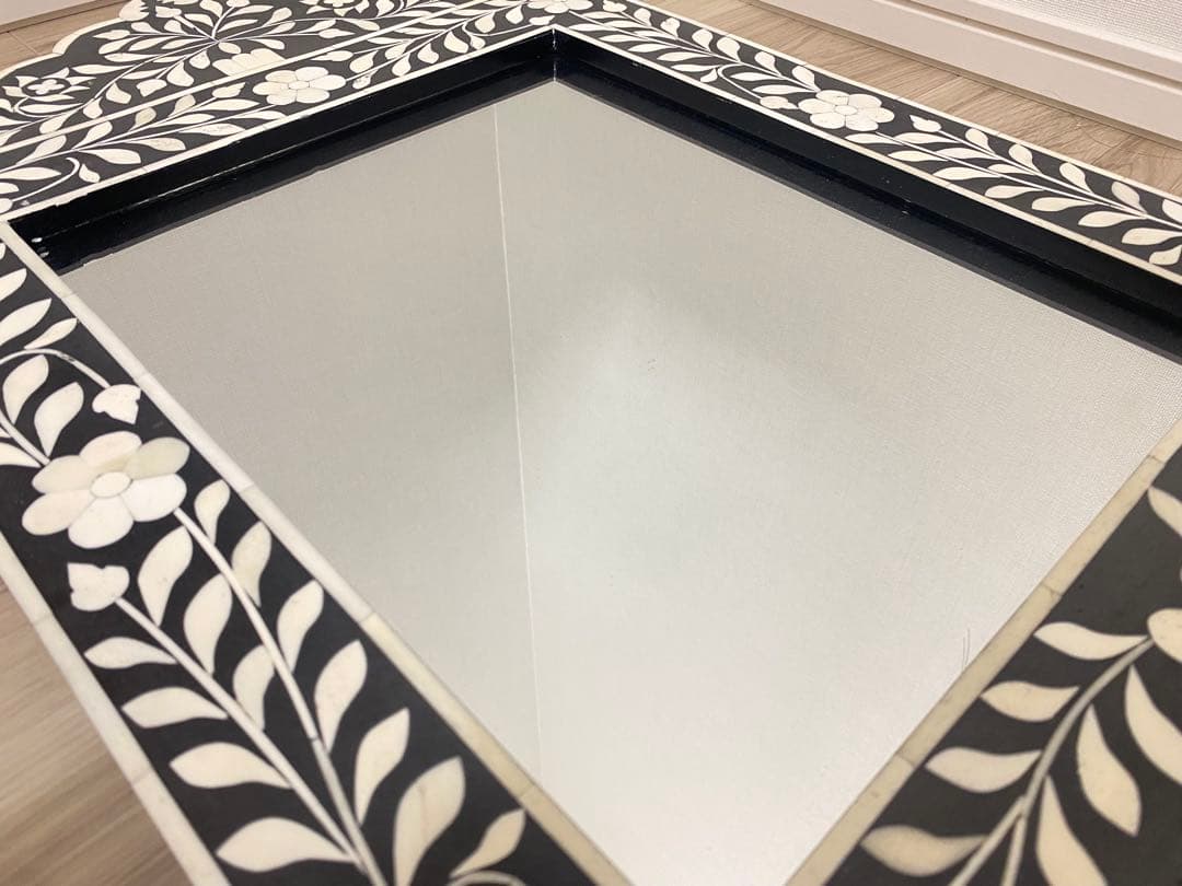 【希少品】ボーン・インレイ鏡　壁掛けミラー　象嵌　一点物　※最終値下げ