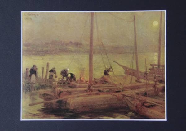 青木繁、【月下滞船】、豪華・希少画集画、新品高級額・額装付、状態良好