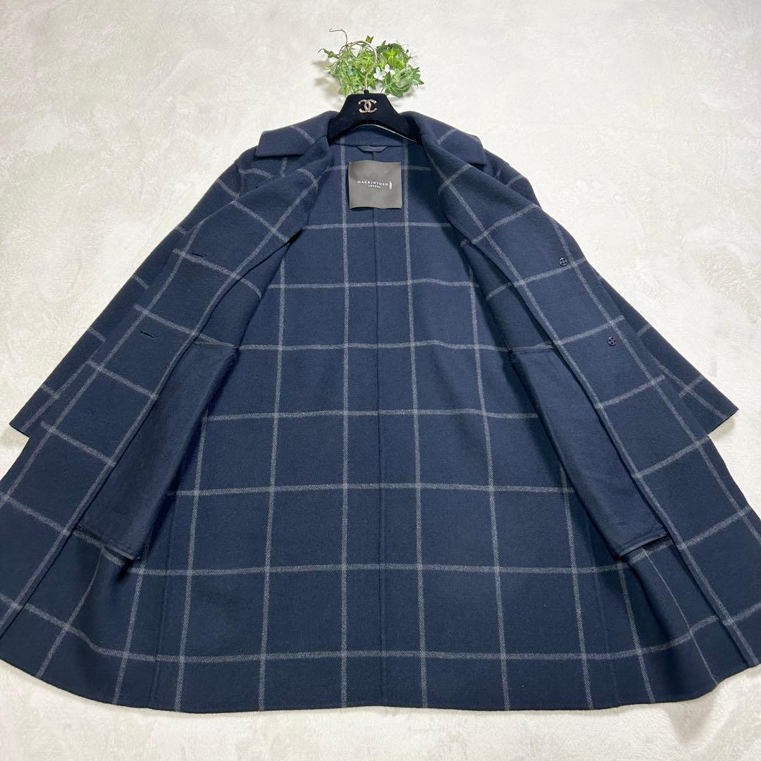 ♦︎美品♦︎マッキントッシュロンドン　女優襟　 チェスターコート チェック ネイビー