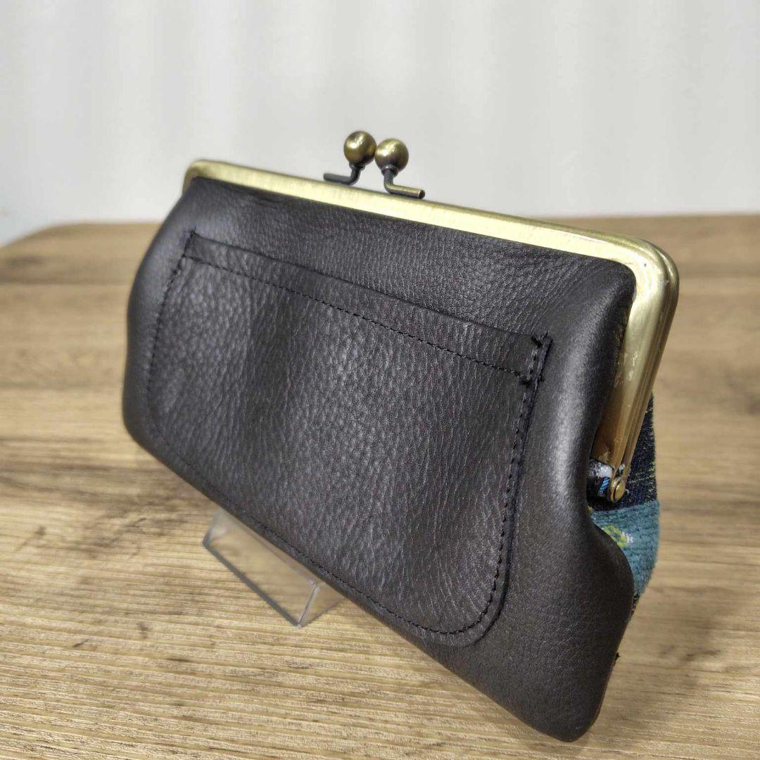 ミナペルホネン/thoroughbredサラブレットネイビー/がま口牛革長財布薄