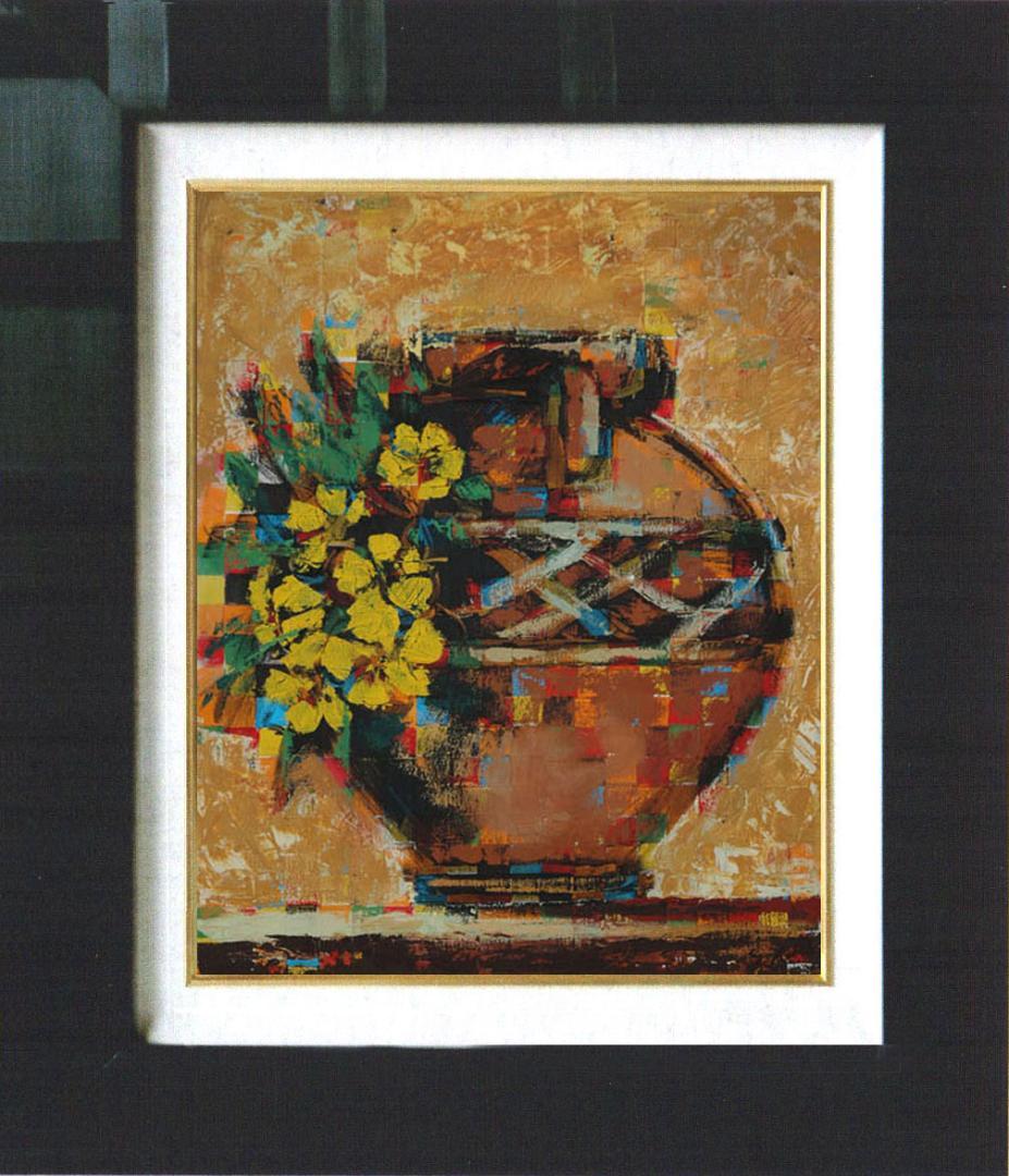 油絵 菅家令子 絵 絵画 インテリア uF6-063904 静物 壺 花