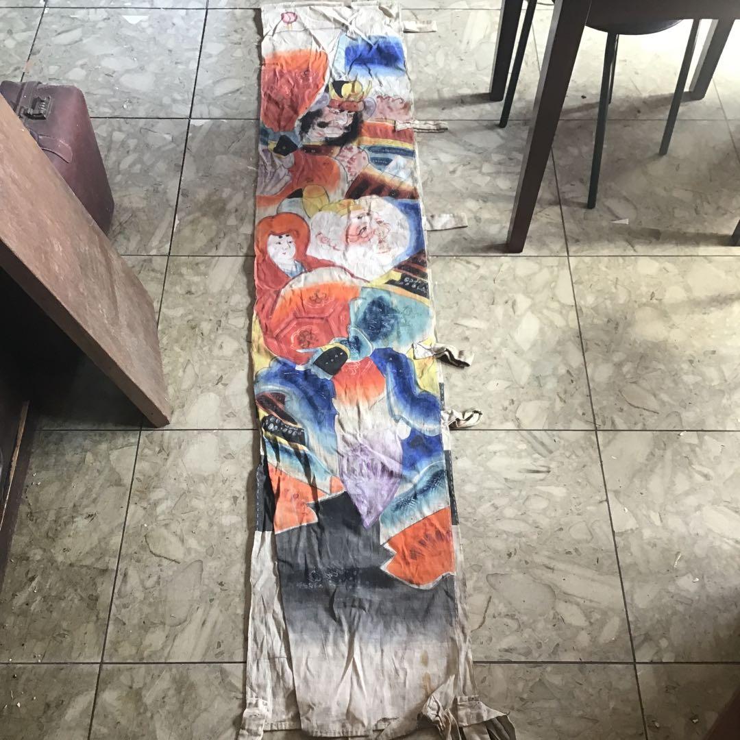 古布　明治時代　のぼり旗　武者絵　手書き　木綿　4メートル