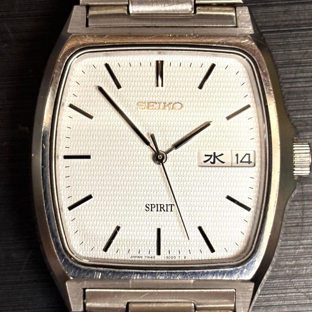 稼働 SEIKOスピリット 7N48-5000 スクエア クォーツ腕時計 メンズ