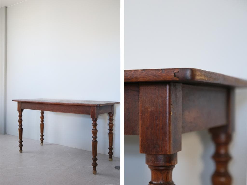 フランスアンティーク木製ダイニングテーブル/机/作業台デスク/飾り棚90-233