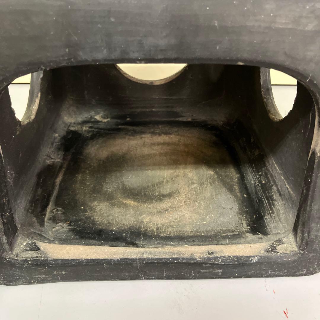 A-壁 昭和レトロ 古民具 古道具 時代物 猫火鉢 陶器製 黒 火鉢 火鉢