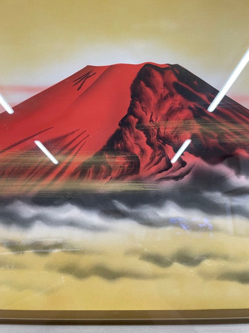 中島秀峰　秀峰 日本絵画 絵画　赤富士 富士山　スチール額装 風水インテリア