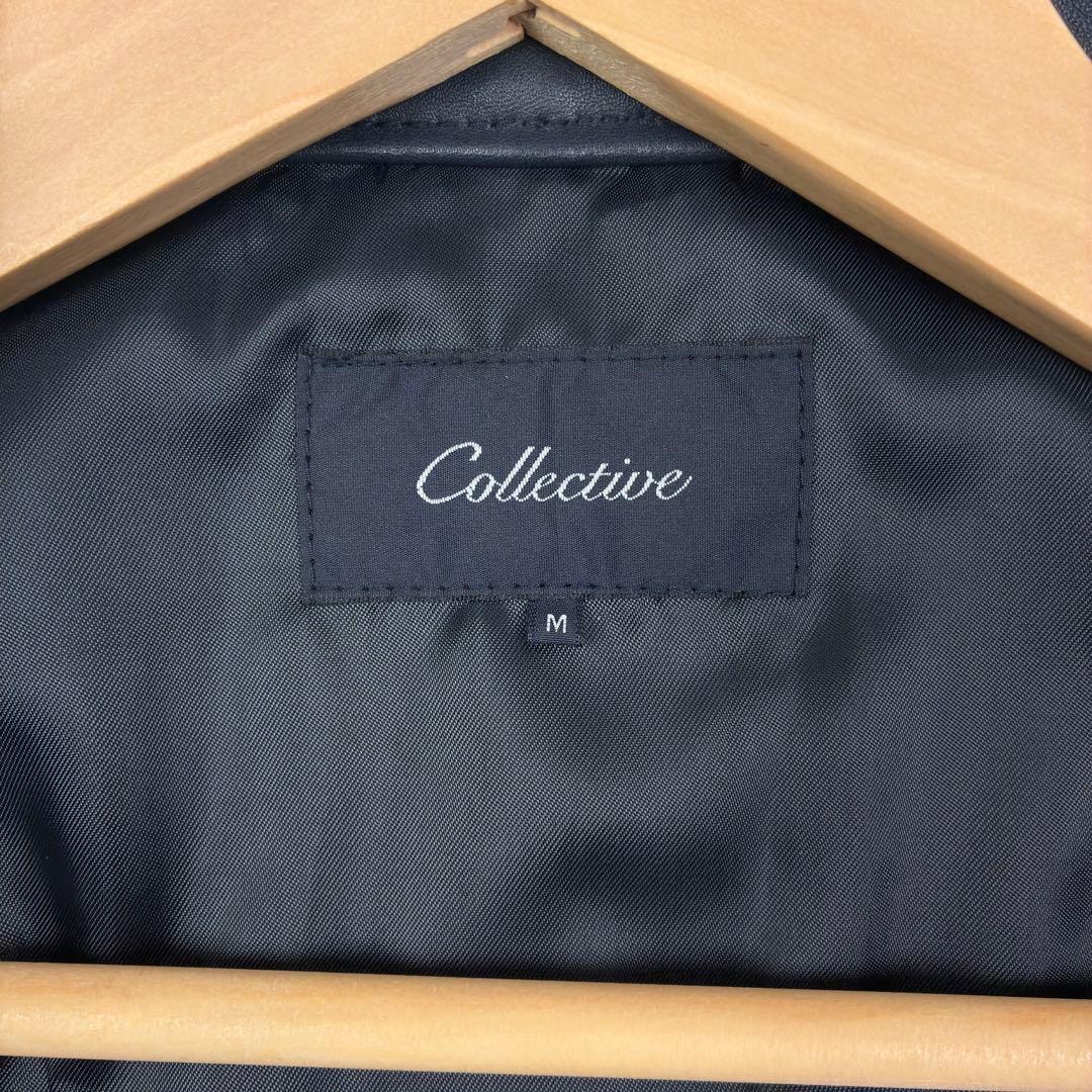 美品　メンズビギ　ラムレザー　シングルライダース　レザージャケット　M　ネイビー