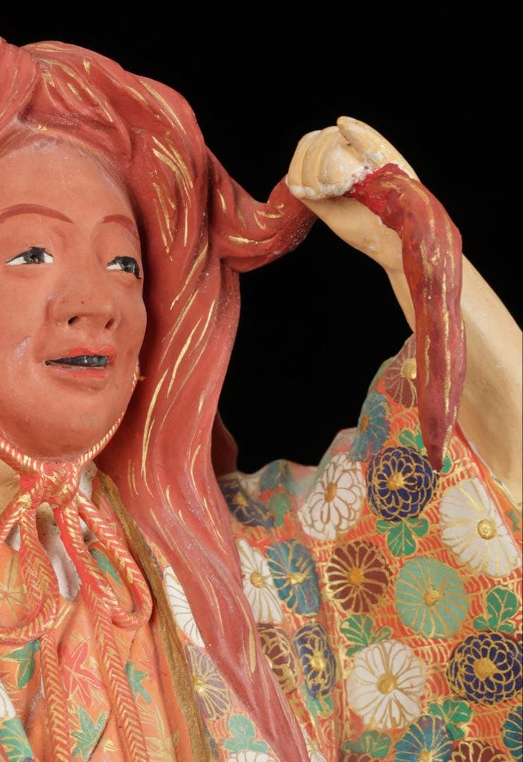 【初代 久世久宝】極彩色 能人形 「猩々」 29cm 共箱 京焼 古美術 骨董品