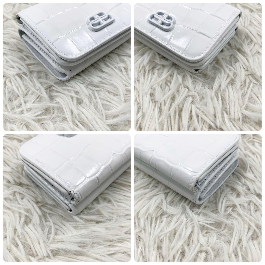 バレンシアガ 三つ折り財布 BBロゴ クロコ ホワイト