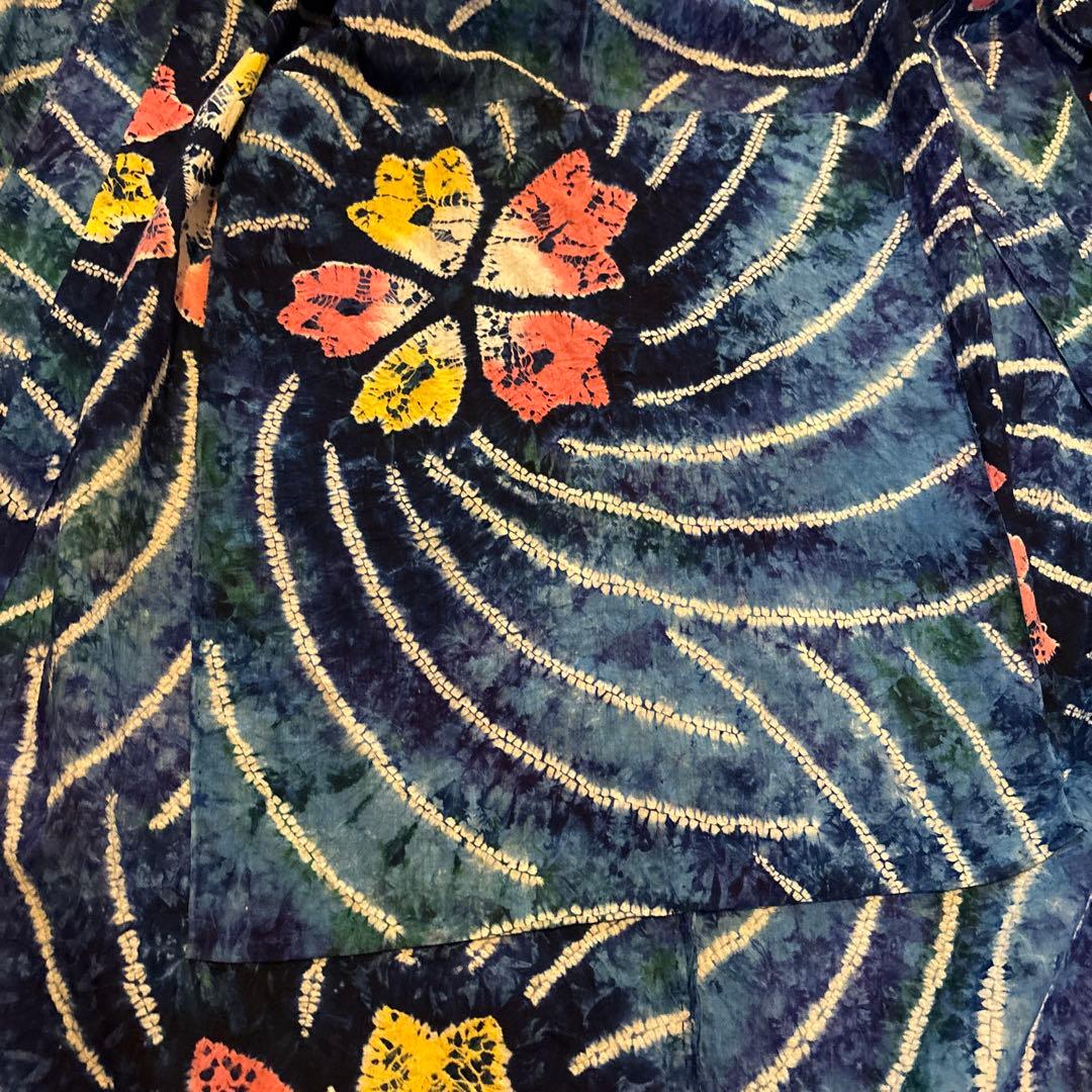 有松鳴海絞り浴衣 稀少 撫子 手縫い 藍染 ヴィンテージ 絞り 浴衣