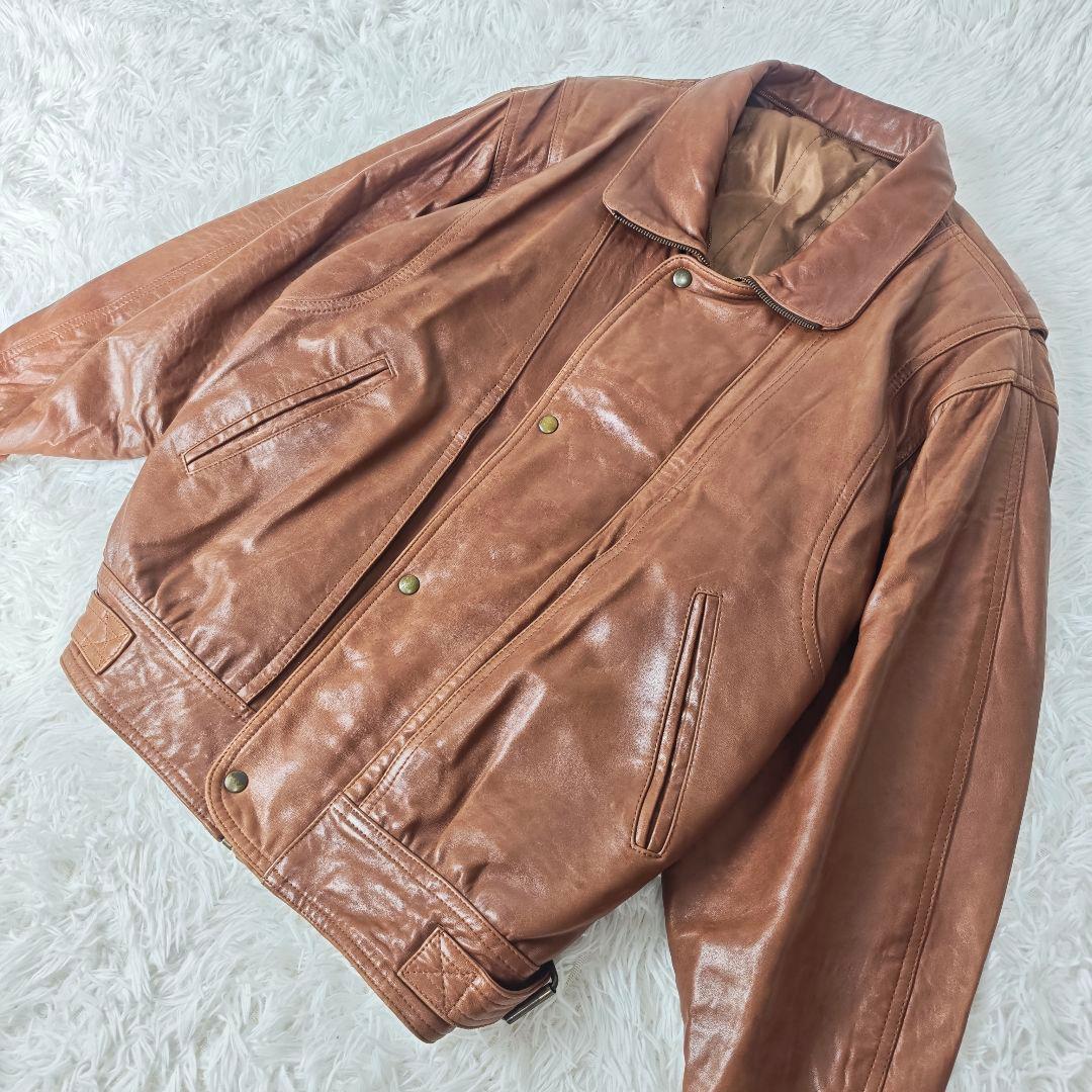 【高級】VINTAGE イタリア製 ラムレザー 短丈 ジャケット メンズ 46