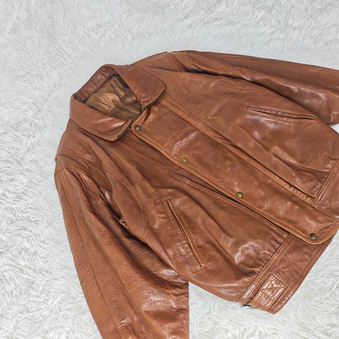 【高級】VINTAGE イタリア製 ラムレザー 短丈 ジャケット メンズ 46