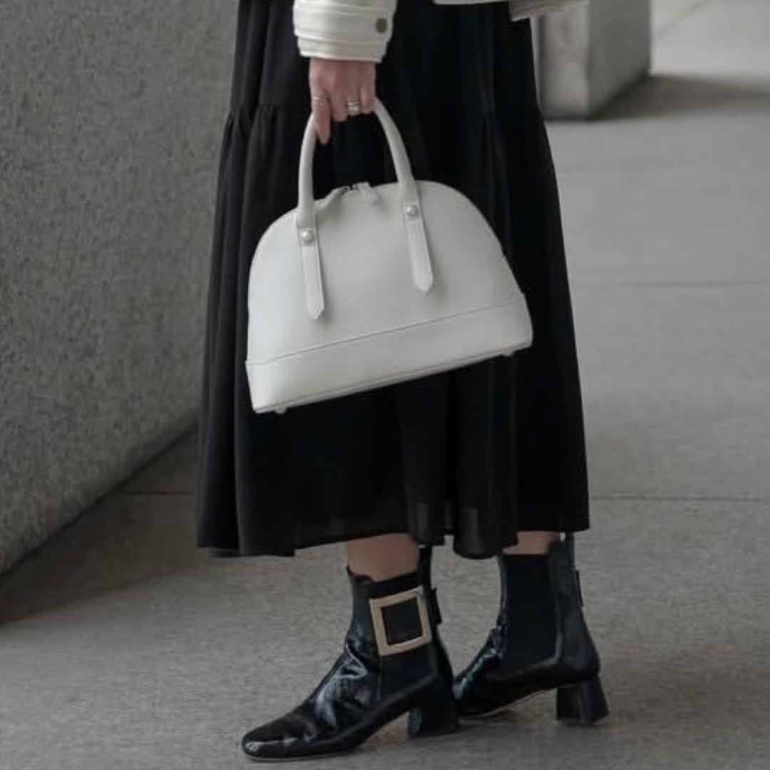 Maison Echelle 2way エコレザーミドルボストンバッグ ホワイト