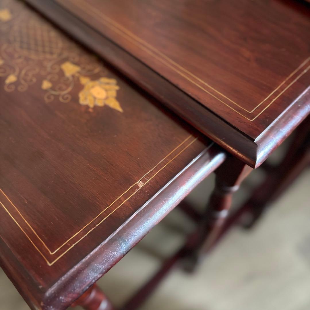 金工象嵌　ネストテーブル　ヴィンテージ　ローズウッド