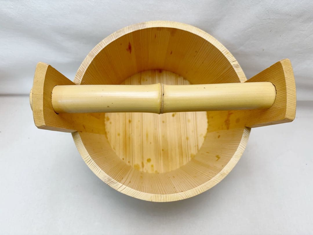 ほぼ未使用 茶道具 水張桶 手桶水指 木地 割蓋付き 水屋道具 露地道具 元箱