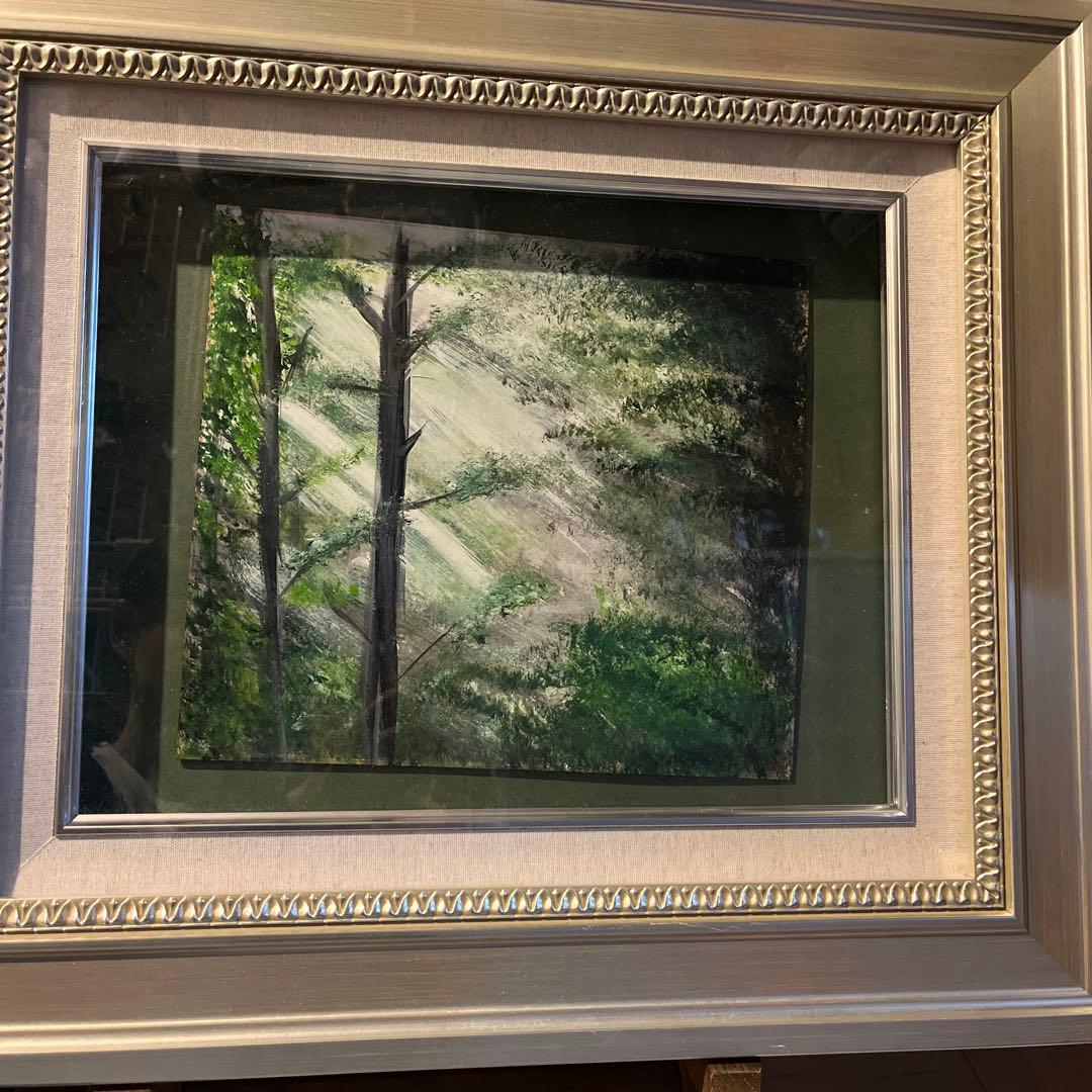 油彩額縁 自然風景画 シルバー　額なし27cm24cm