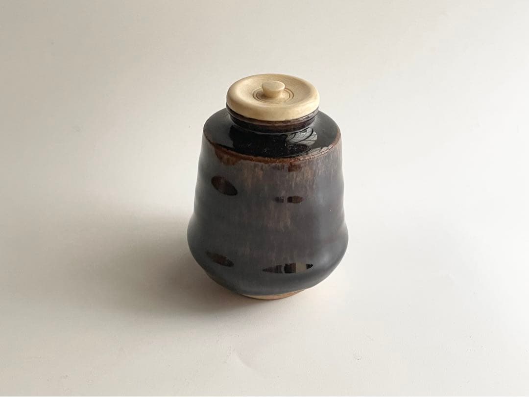 茶道具　出雲焼茶入　藤井誡堂書付　銘　閑居　共箱　肩衝茶入　棗