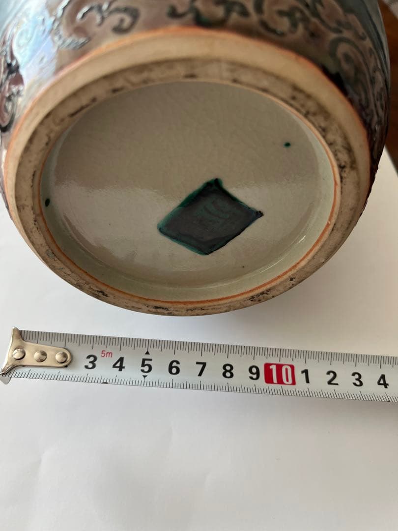 九谷焼　花瓶　手描き　骨董　角福　牡丹　花模様　美品