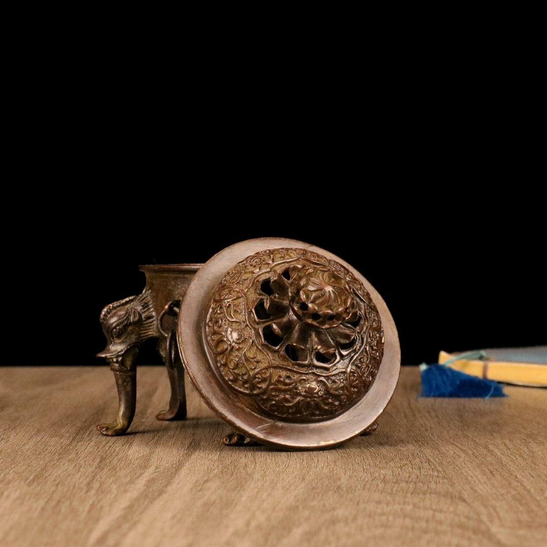 銅製 五足蓮華薫香炉 室内茶道沈香炉 香道具 工芸品 置物