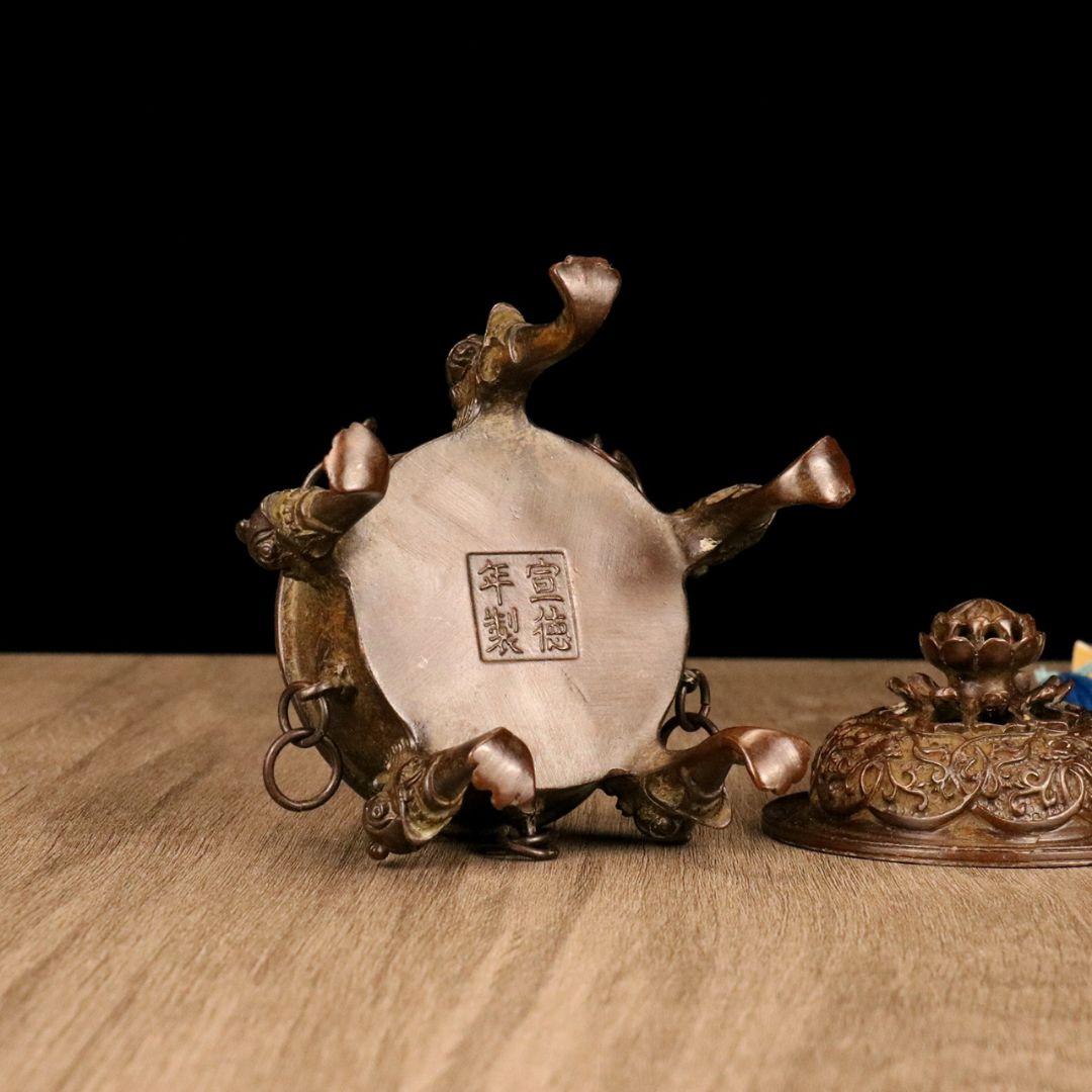 銅製 五足蓮華薫香炉 室内茶道沈香炉 香道具 工芸品 置物