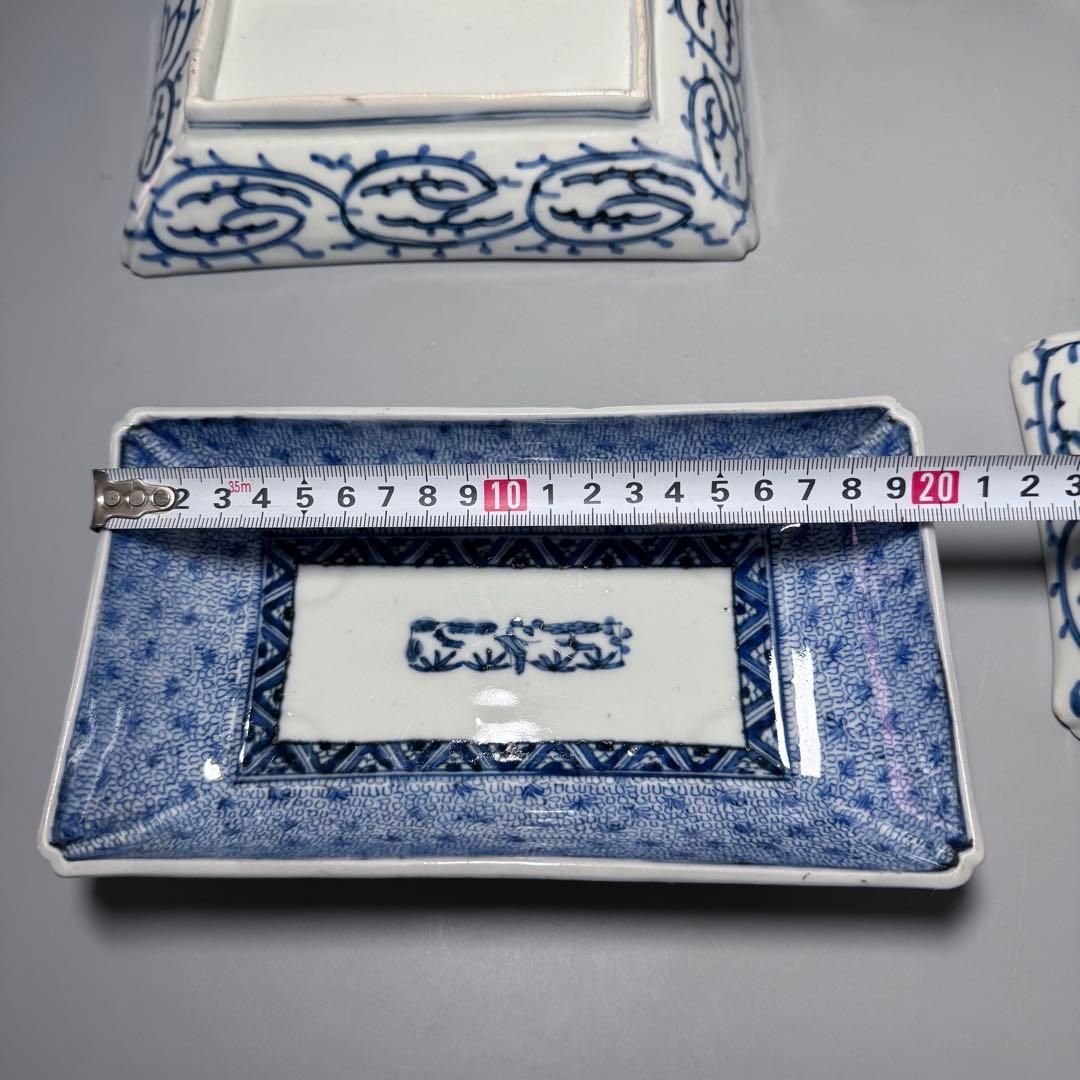 古伊万里　染付　微塵唐草　長皿　五枚　裏唐草文　名品　古美術　1700年代