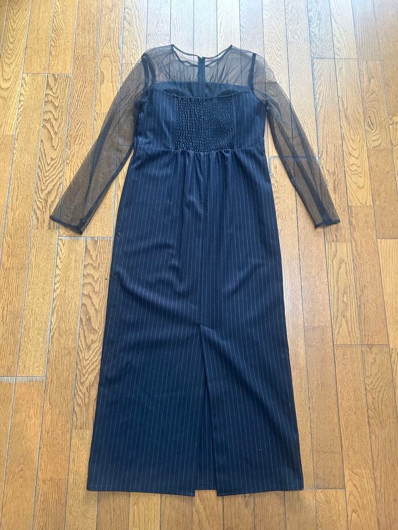 Wavy frill bustier stripe dress サイズM