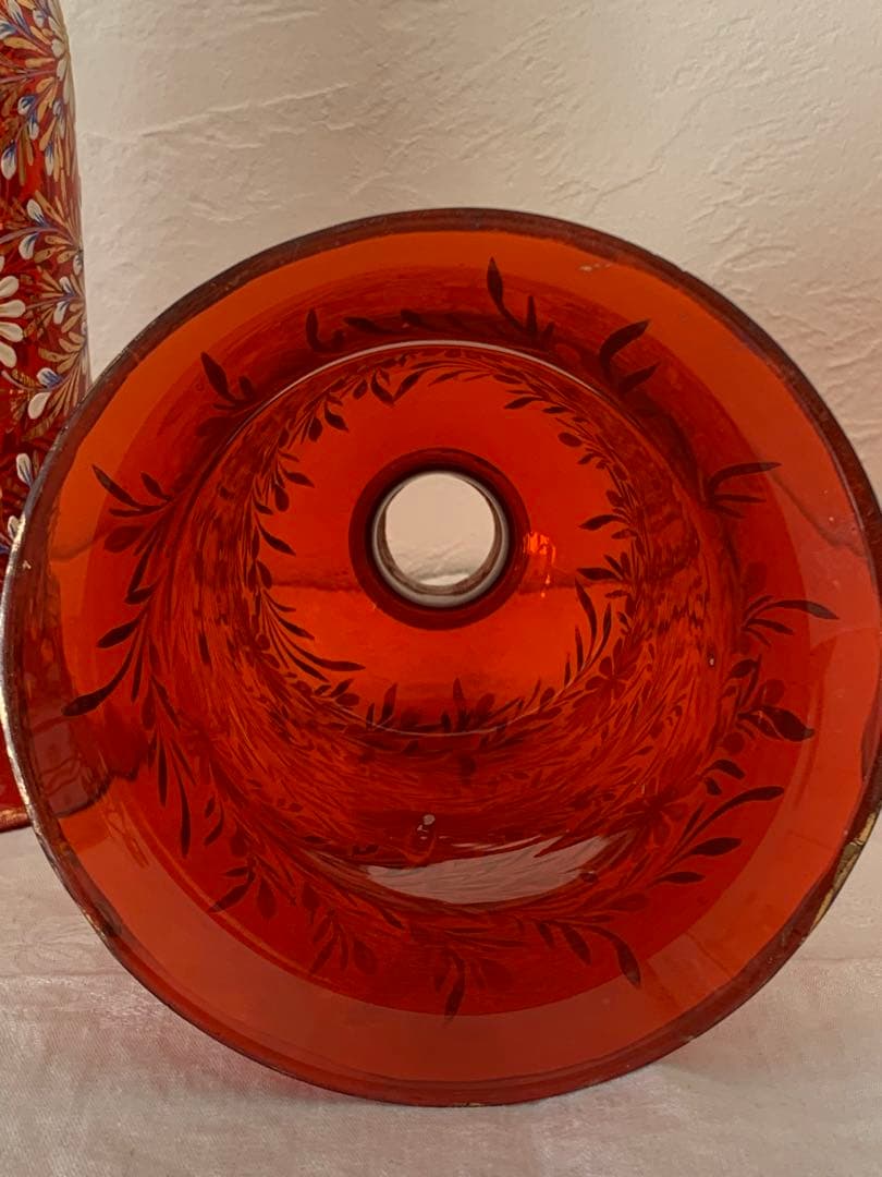 ヨーロッパアンティーク　シェードのみ　手描き　一個　ガラス