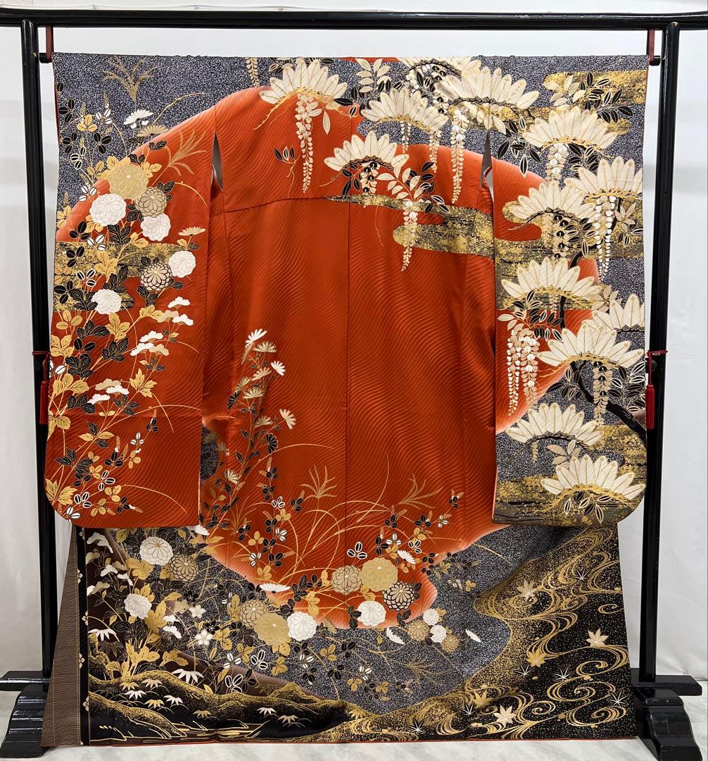訳あり特価　振り袖　フルセット　金彩加工　刺繍入り　たたき染め　箔難あり626