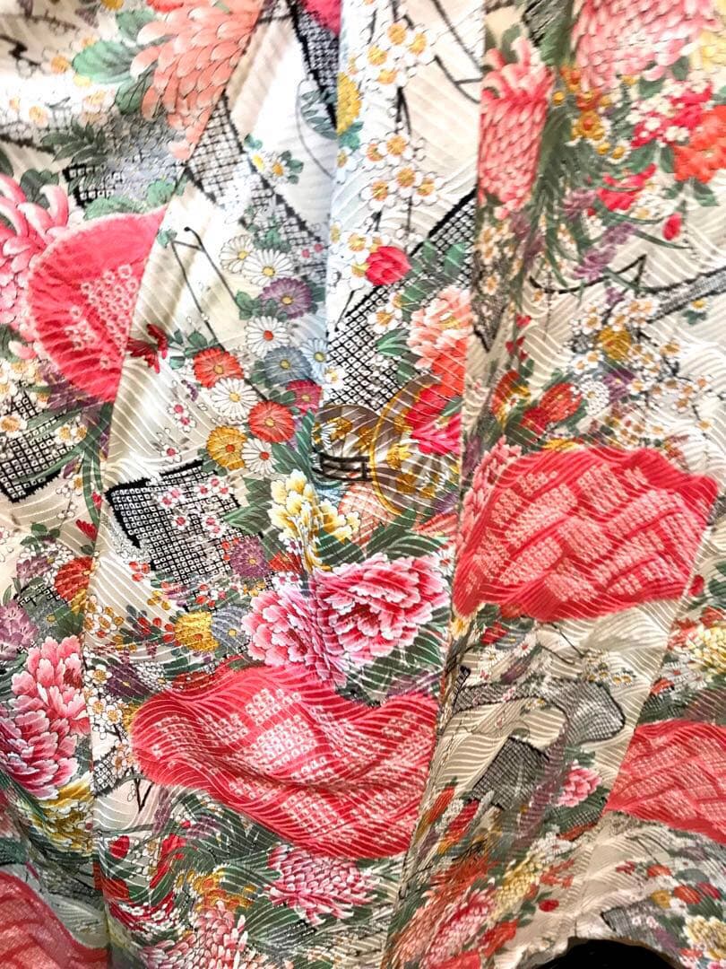 最高級　ブランド　千總　振袖 美品　Sサイズ　絞り　花柄 ピンクと白