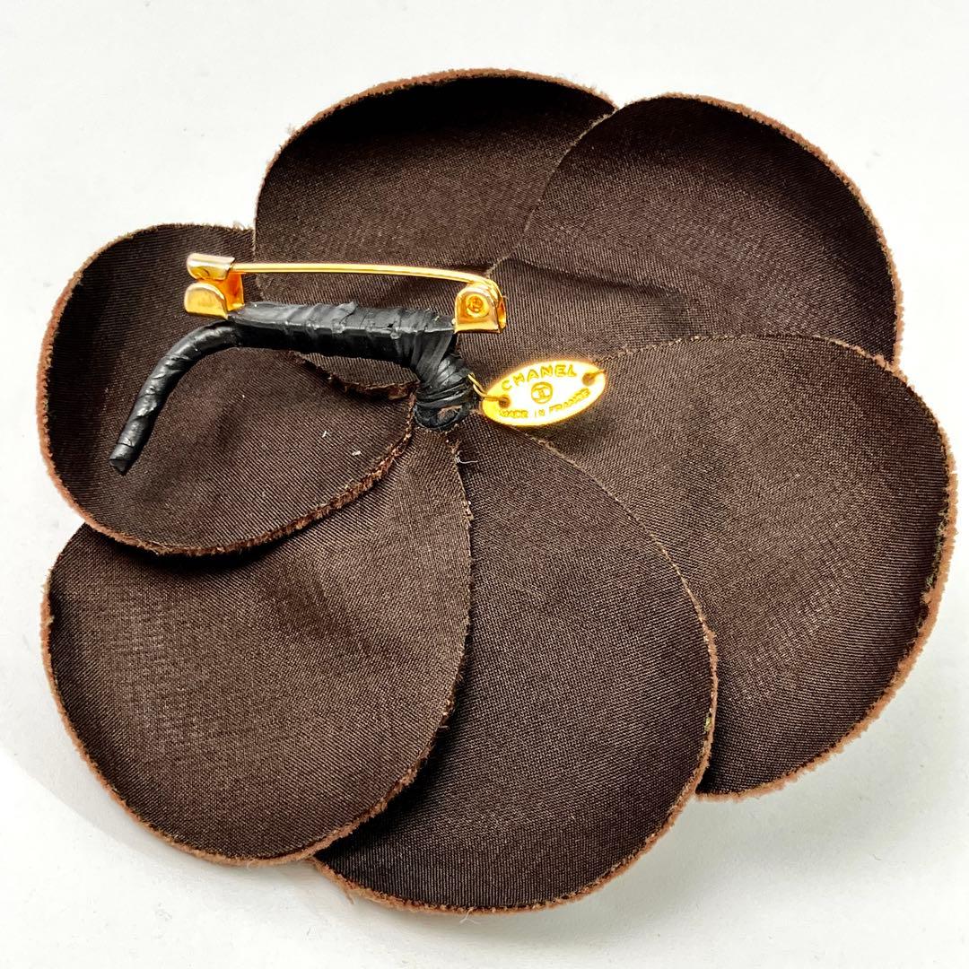 CHANEL カメリア コサージュ ブローチ シャネル ベロア ブラウン