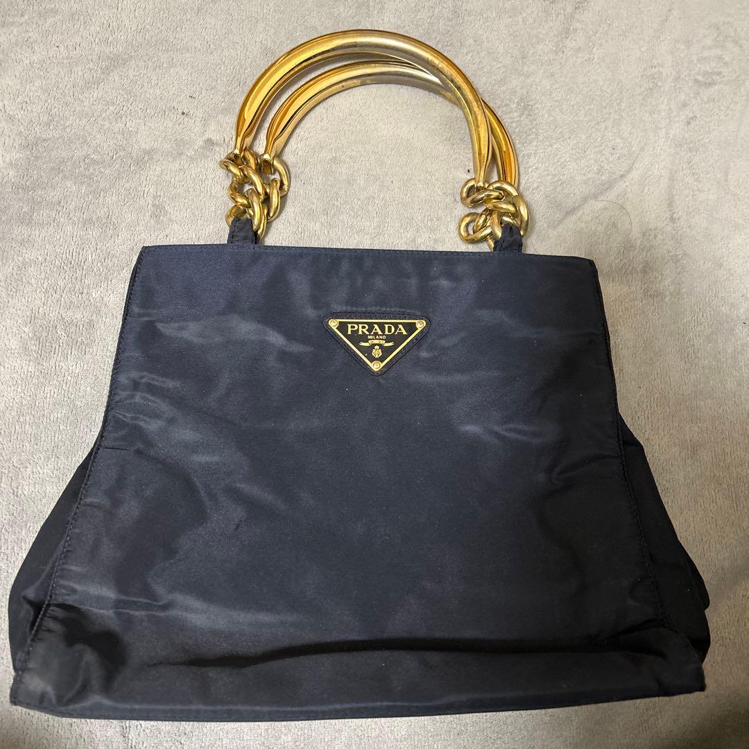 PRADA 黒 ハンドバッグ 金色ハンドル