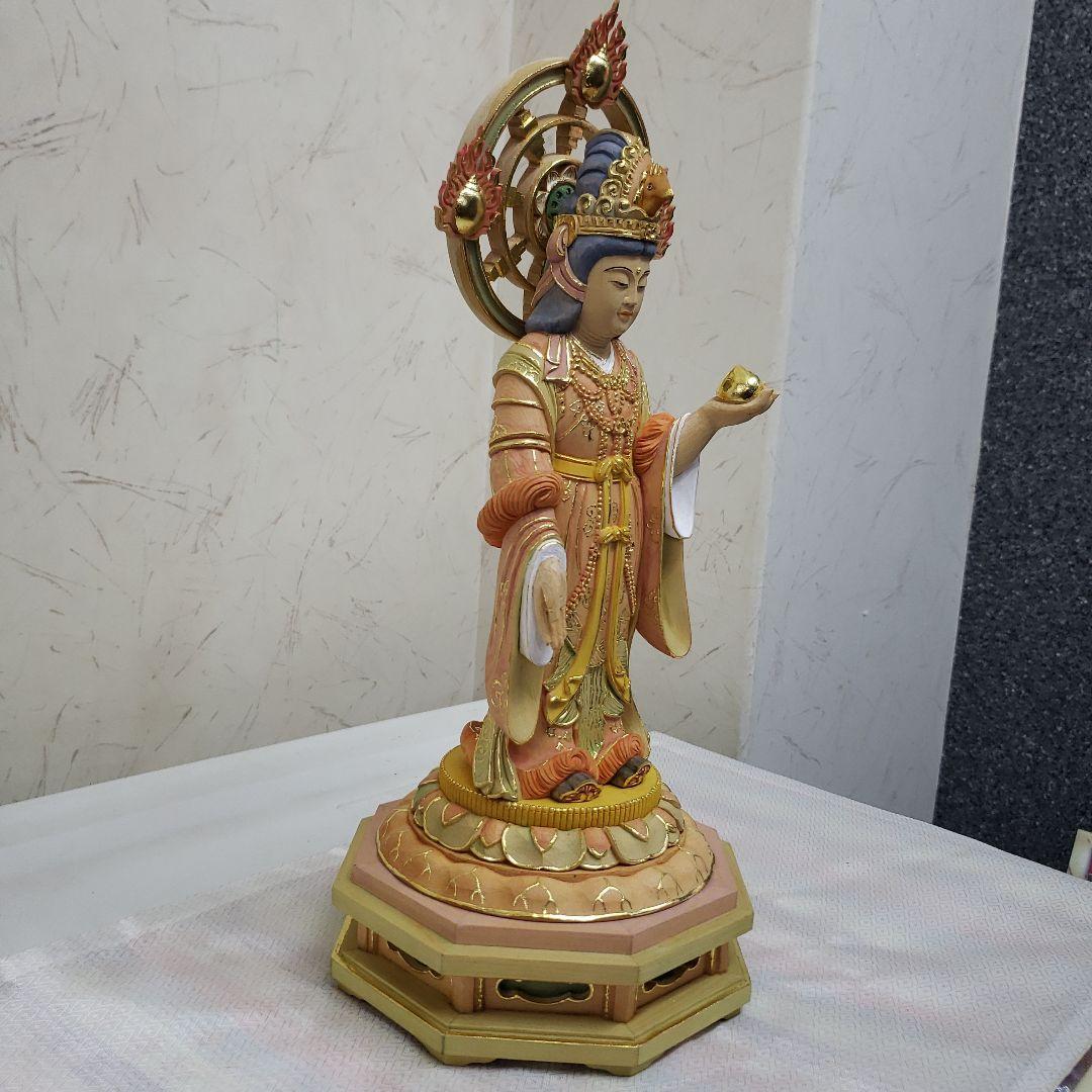 Ｂフライデー蔵出し特価　美しい仏像★ヒバ材 淡彩色錐金 吉祥天6寸★毘沙門天の妃