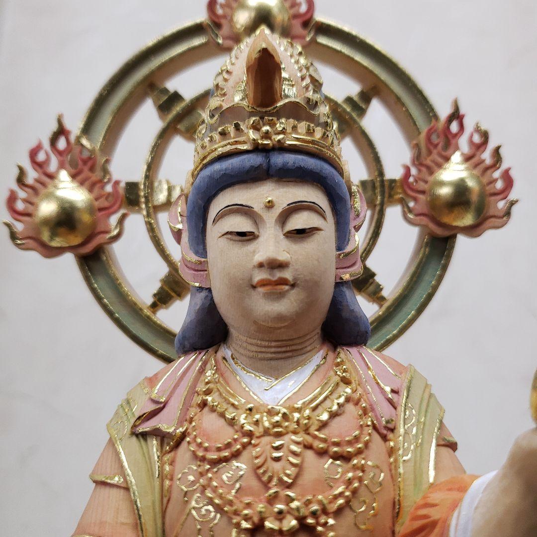 Ｂフライデー蔵出し特価　美しい仏像★ヒバ材 淡彩色錐金 吉祥天6寸★毘沙門天の妃