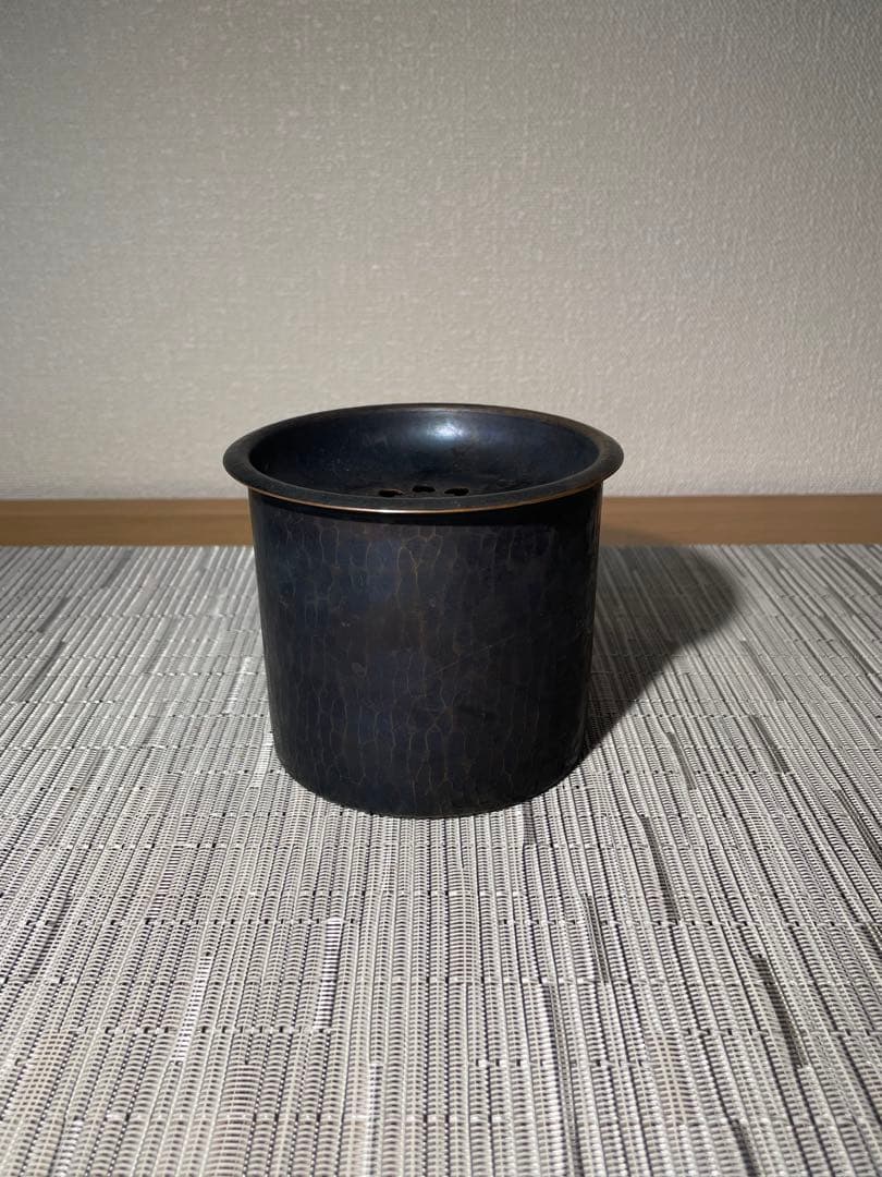 0297 玉川堂 茶こぼし 鎚起銅器 筒形蓋付建水