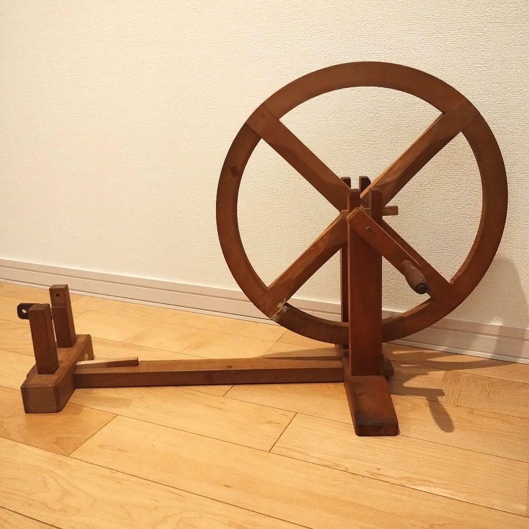機織り　手織り　糸巻き　木製　糸紡ぎ　管巻き　土台＆回し車　管巻き部分無し