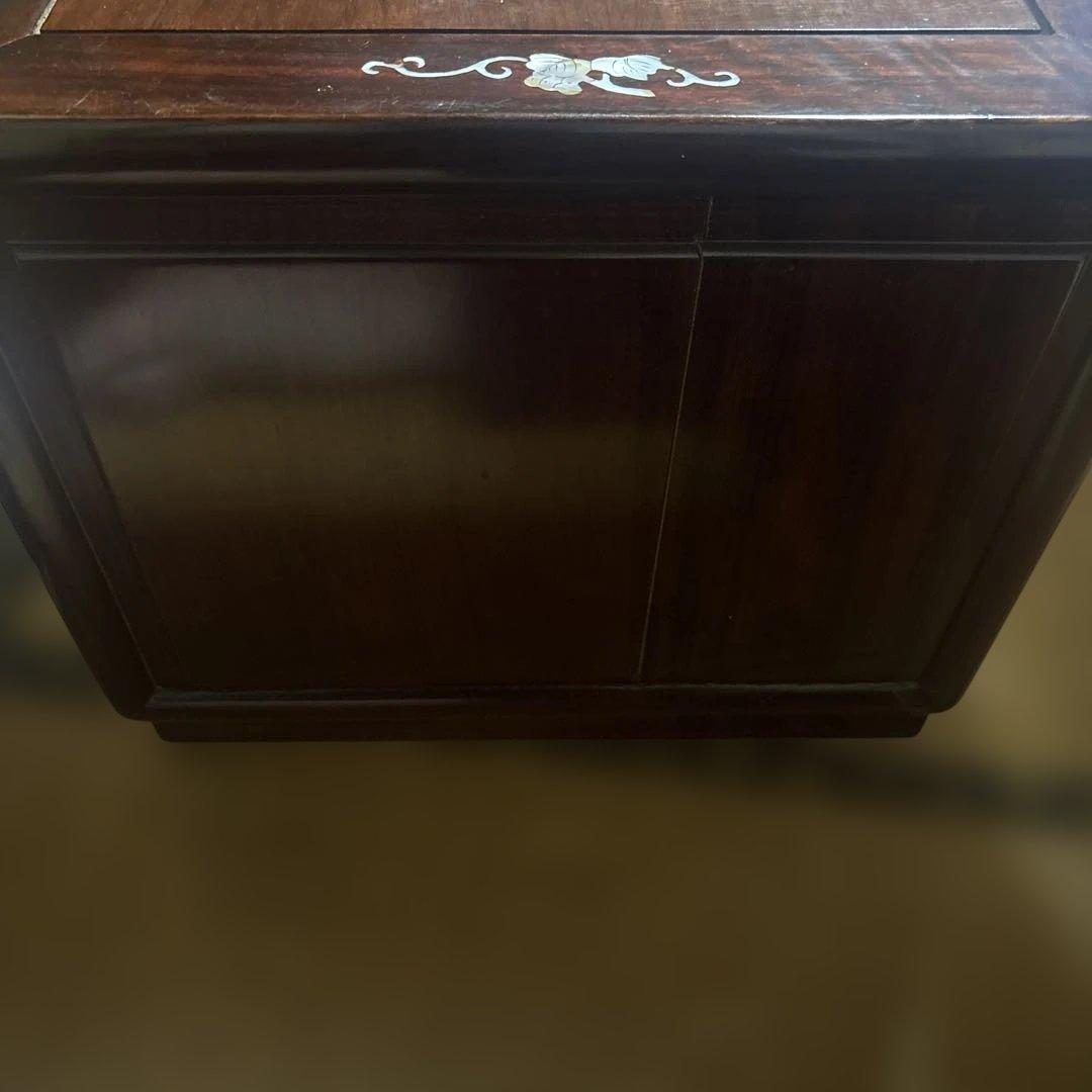 高級銘木 唐木 花梨無垢 螺鈿細工 木製3段小引き出し 箪笥 葡萄装飾 ①