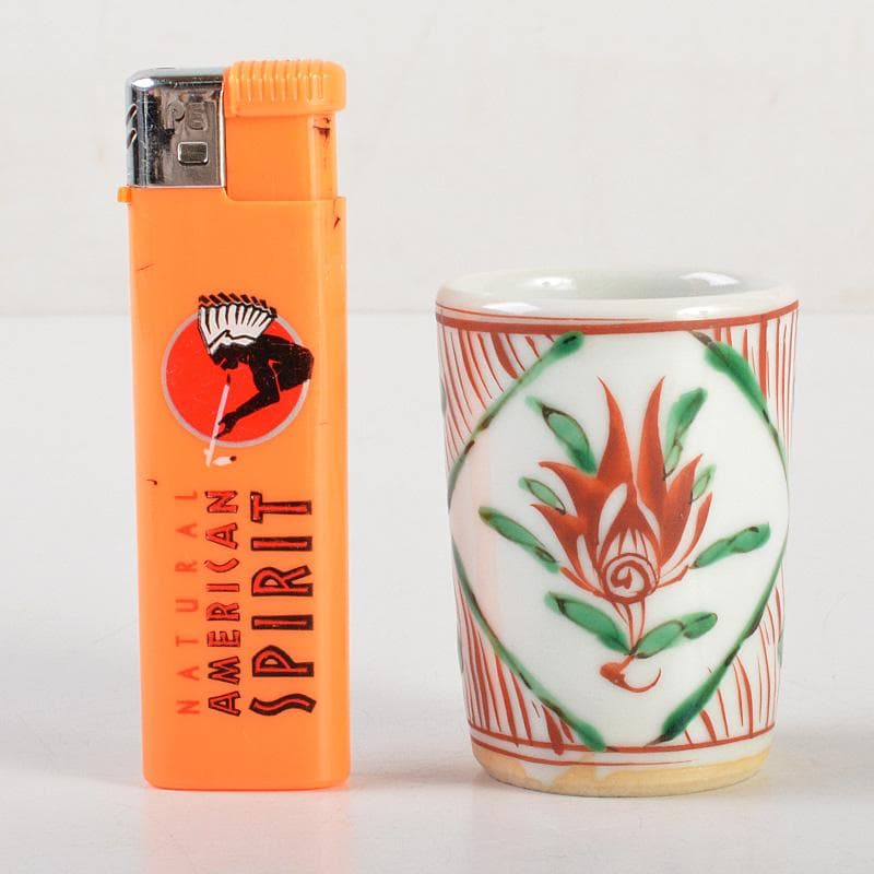 茶道具　平安竹泉造　坂田脩軒題　赤絵花文　巾筒　共箱　V　6471