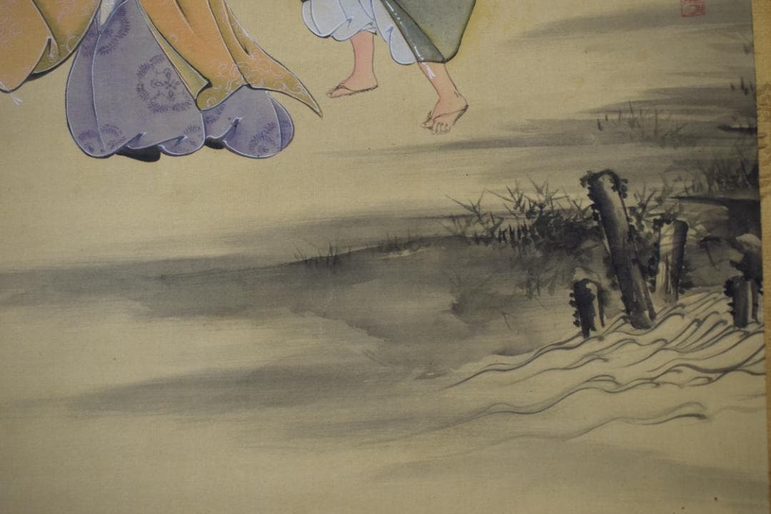 【真作】土佐光孚/山水高士人物図/東下り図/掛軸☆宝船☆Y-824　JM