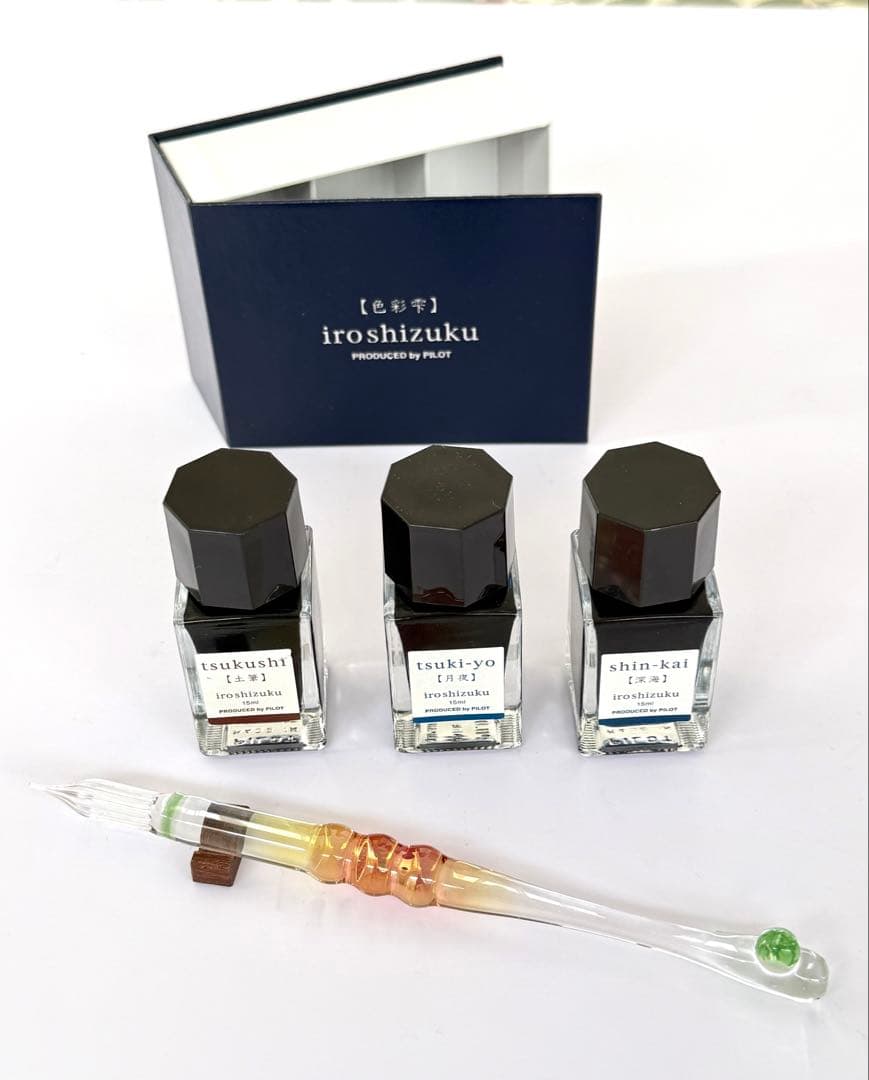 【新同】川西硝子ガラスペンとPILOT色彩雫インクセット