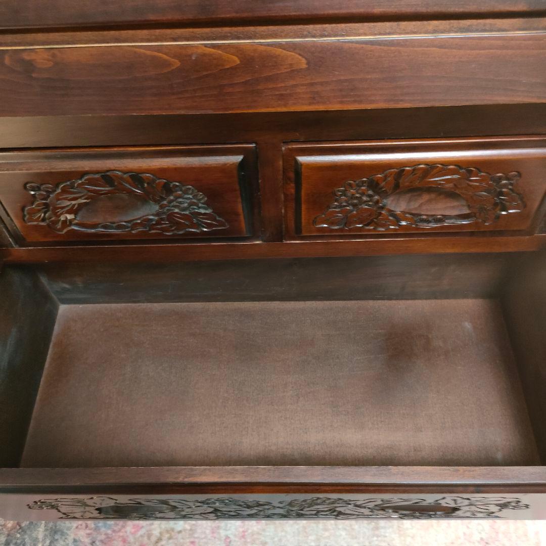 花彫刻 ライティングビューロー デスク アンティーク調アジアン家具