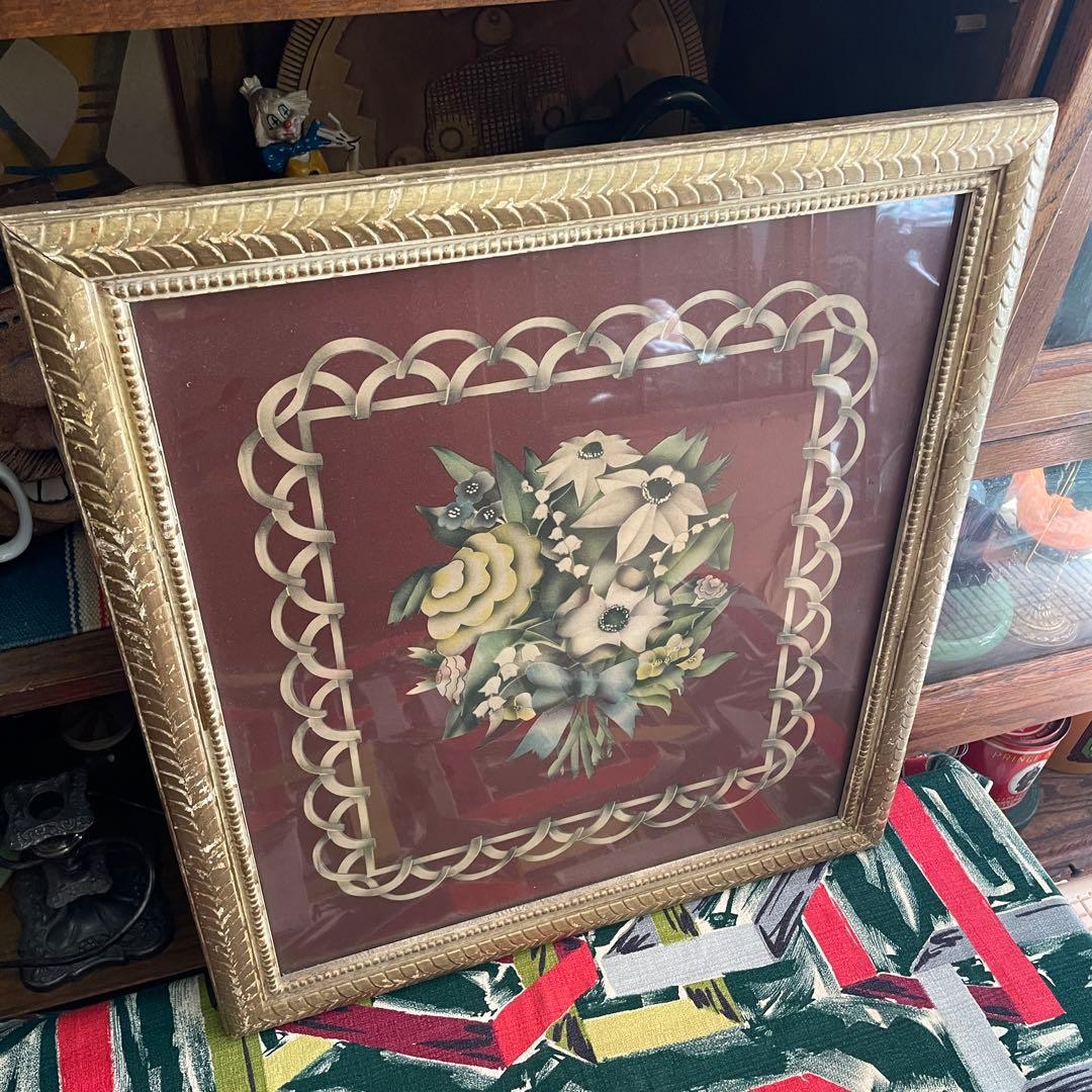 希少品！50's〜アメリカアンティーク　花の壁掛け　USAヴィンテージ雑貨蚤の市