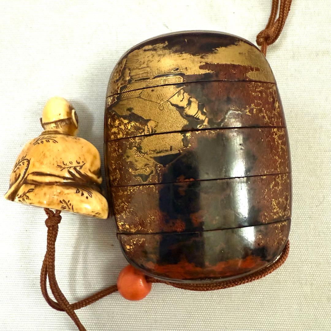 時代物　蒔絵印籠　根付