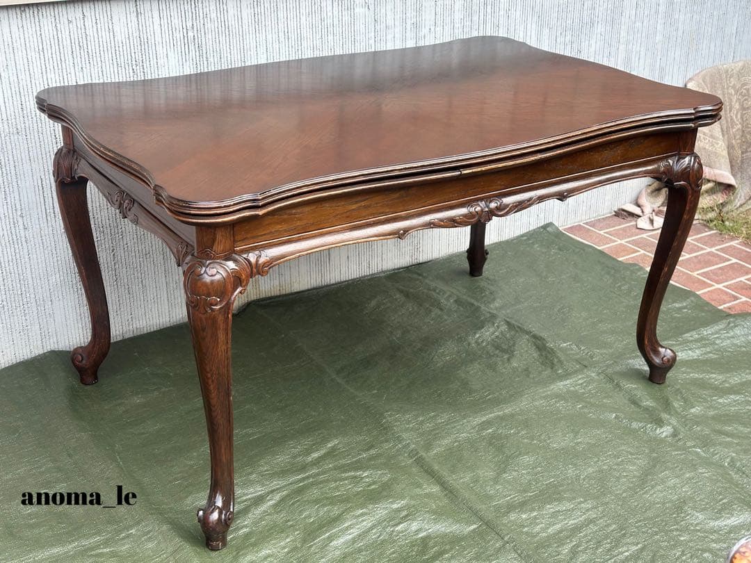 【ドローリーフテーブル】伸長式　猫足　エクステンションテーブル　ヴィンテージ◎