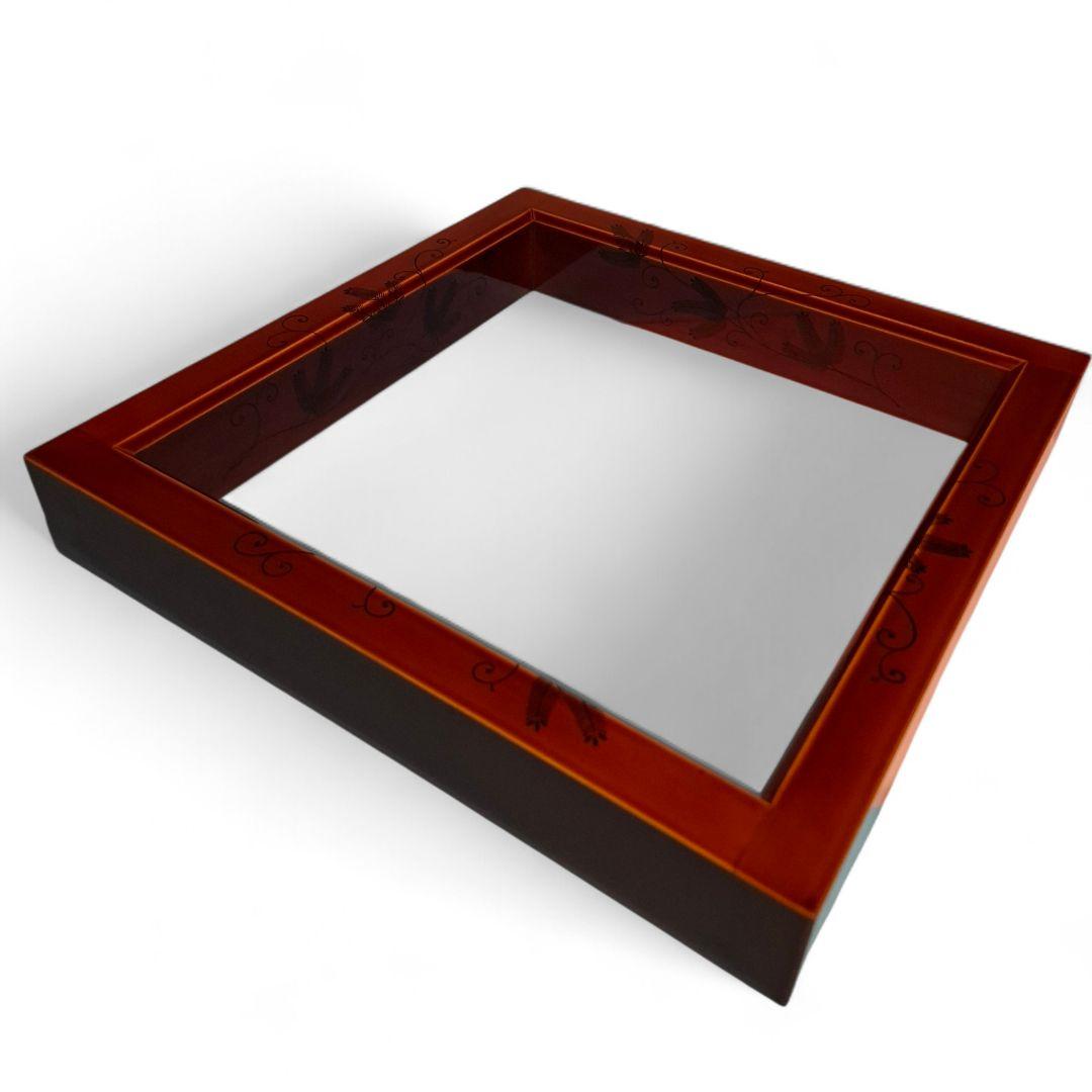 【美品】茶道具 炉縁 羽根唐草 線描 植物文様 溜塗風 42.5cm