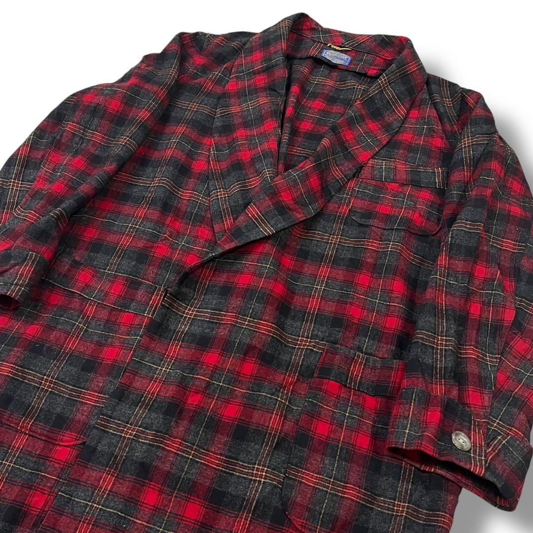 【40s】PENDLETON タータンチェック柄 ガウン ノーカラーコート L