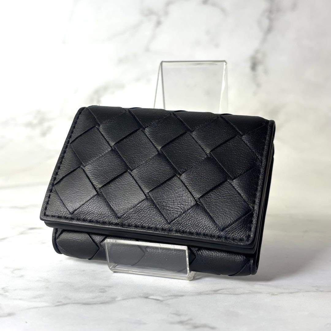 BOTTEGA VENETA ブラック イントレチャート タイニー 三つ折り財布