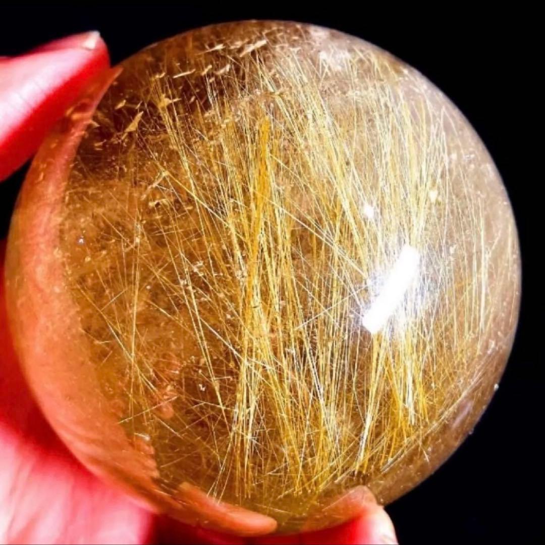 限定値下げ超絶綺麗✨76mm ゴールドルチルクォーツ　丸玉　スフィア　金針水晶