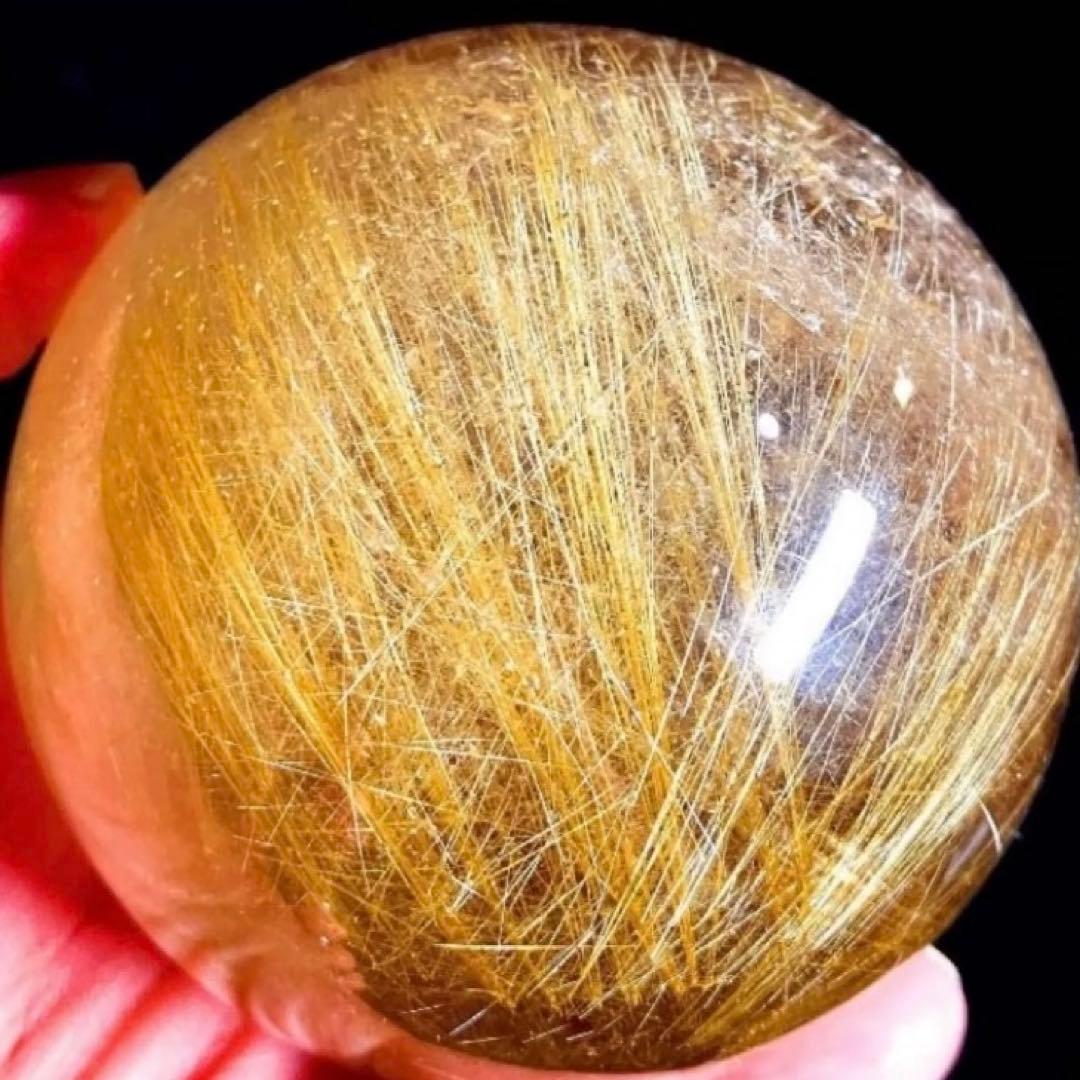 限定値下げ超絶綺麗✨76mm ゴールドルチルクォーツ　丸玉　スフィア　金針水晶