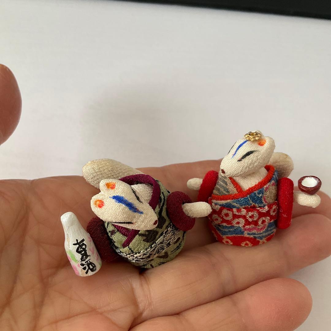 キツネのお雛様　ミニ雛 創作縮緬人形　ひな祭り　 犬筥